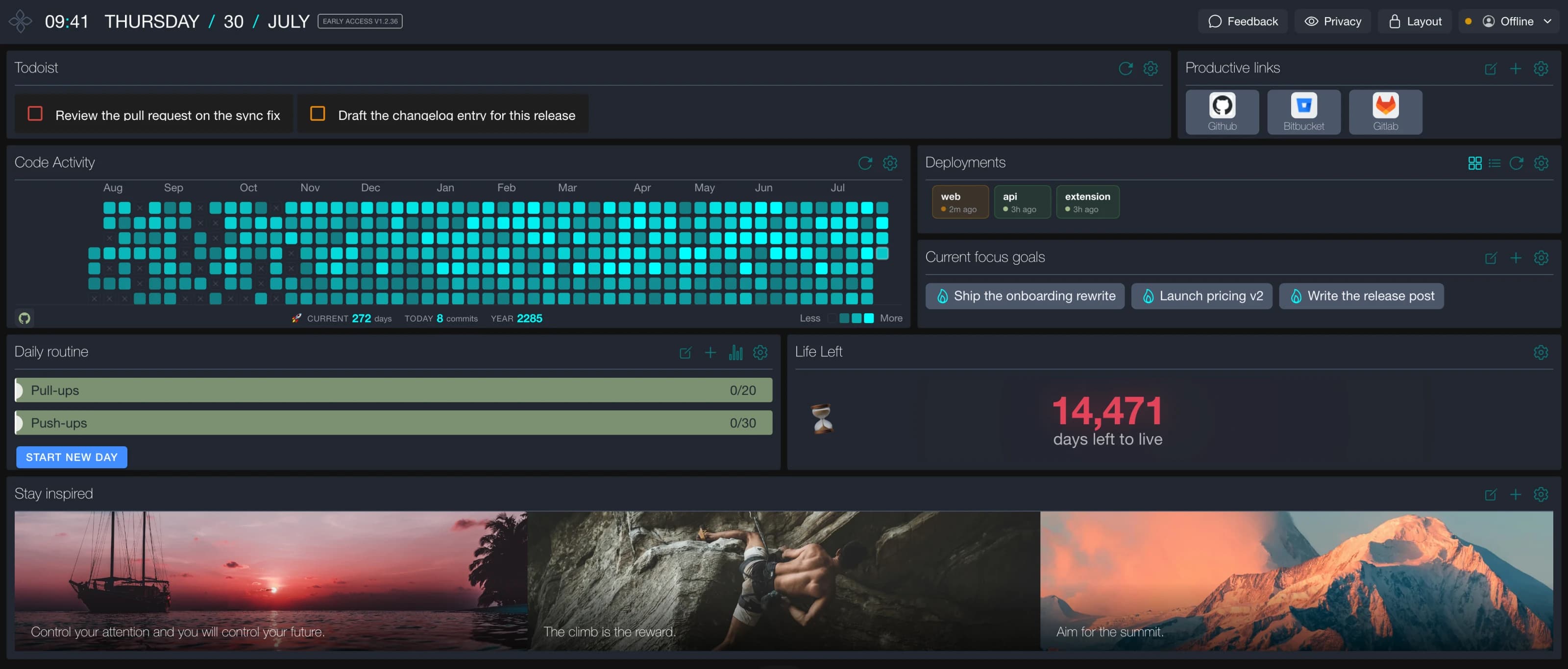 The Ikizen dashboard on a new tab